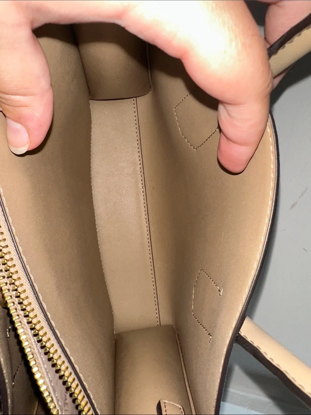 Michael Kors Saffiano Leather Satchel in Beige with Gold Hardware